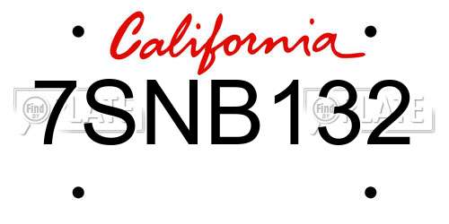 7SNB132 California License Plate
