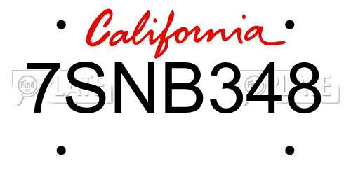 7SNB348 California License Plate