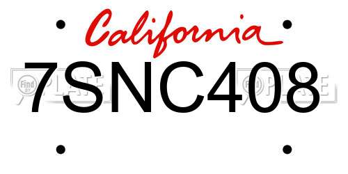 7SNC408 California License Plate