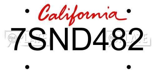 7SND482 California License Plate