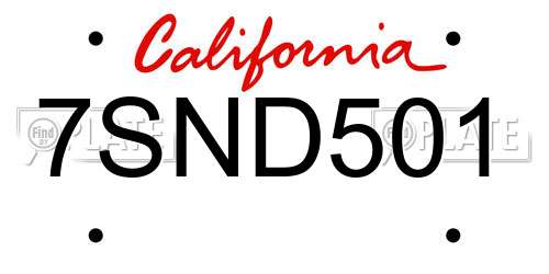 7SND501 California License Plate