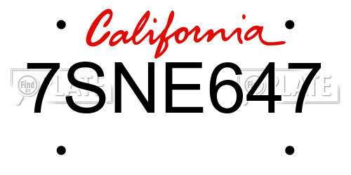 7SNE647 California License Plate