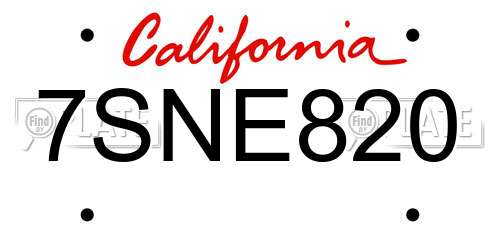 7SNE820 California License Plate