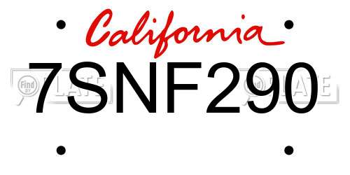7SNF290 California License Plate
