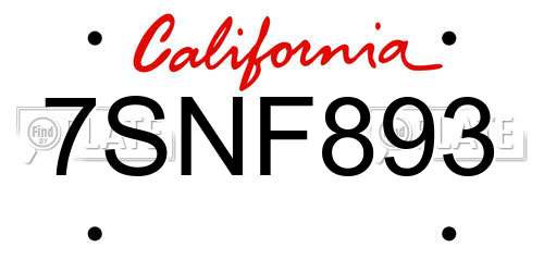 7SNF893 California License Plate