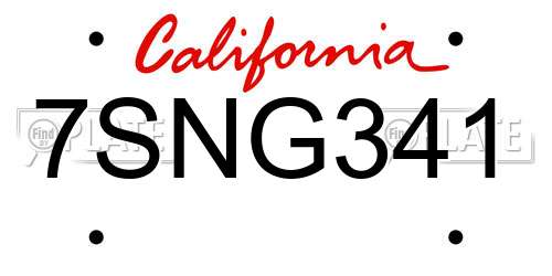7SNG341 California License Plate
