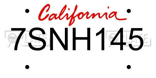 7SNH145 California License Plate