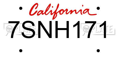 7SNH171 California License Plate