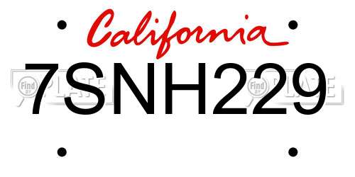 7SNH229 California License Plate