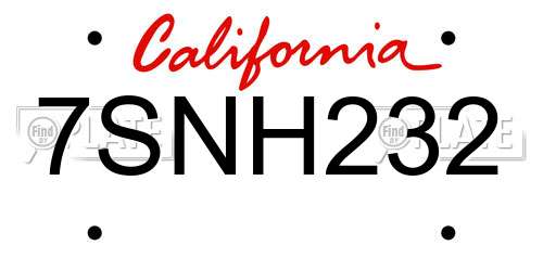 7SNH232 California License Plate