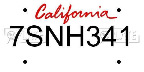 7SNH341 California License Plate