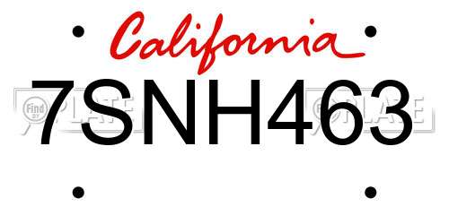7SNH463 California License Plate