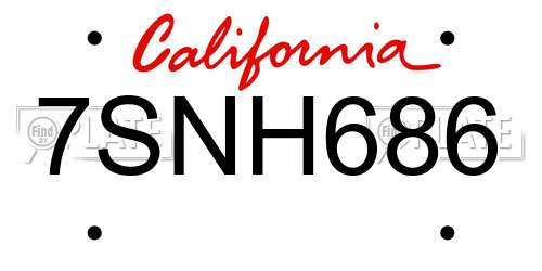 7SNH686 California License Plate
