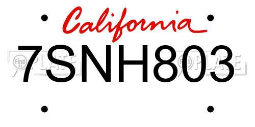 7SNH803 California License Plate