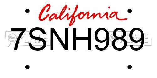 7SNH989 California License Plate