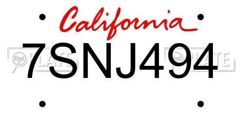 7SNJ494 California License Plate