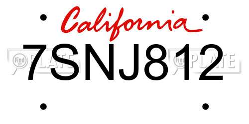 7SNJ812 California License Plate