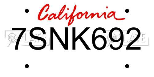 7SNK692 California License Plate