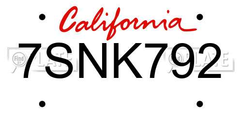 7SNK792 California License Plate