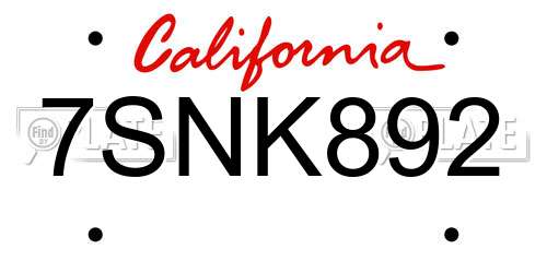 7SNK892 California License Plate