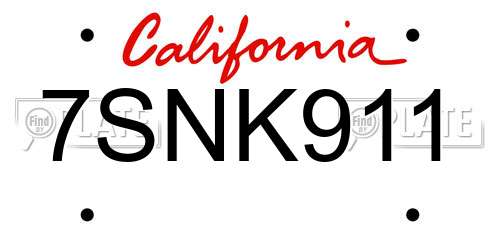7SNK911 California License Plate