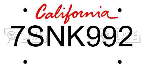 7SNK992 California License Plate
