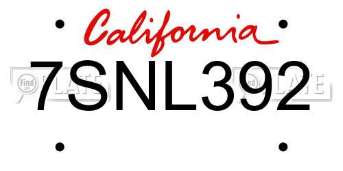 7SNL392 California License Plate