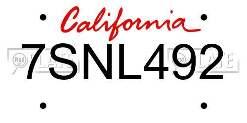 7SNL492 California License Plate