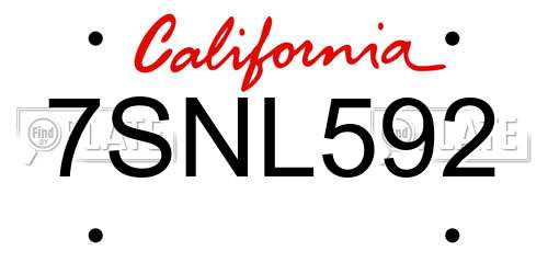 7SNL592 California License Plate