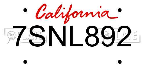 7SNL892 California License Plate