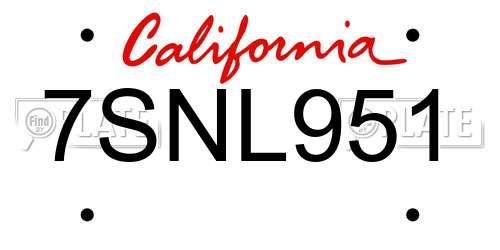 7SNL951 California License Plate