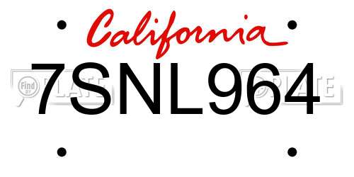 7SNL964 California License Plate