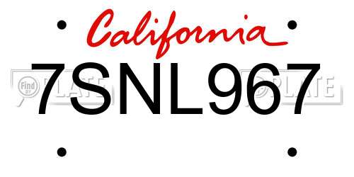 7SNL967 California License Plate