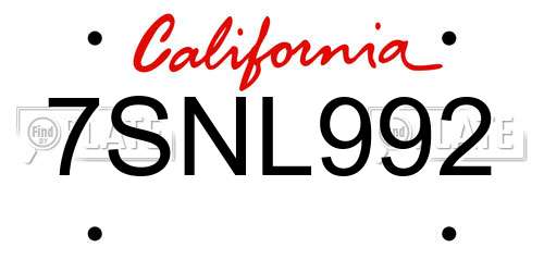 7SNL992 California License Plate