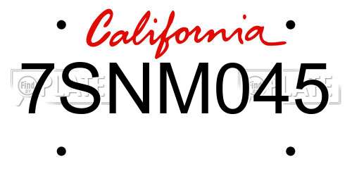 7SNM045 California License Plate