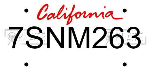 7SNM263 California License Plate