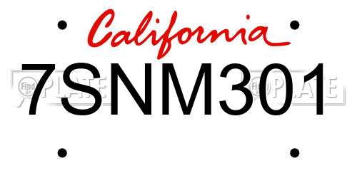 7SNM301 California License Plate