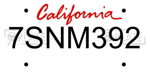 7SNM392 California License Plate