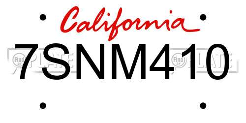 7SNM410 California License Plate