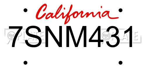 7SNM431 California License Plate