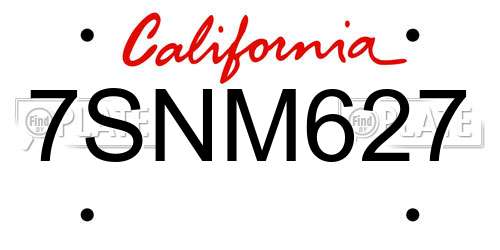 7SNM627 California License Plate