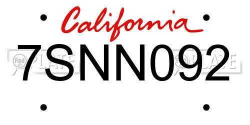 7SNN092 California License Plate