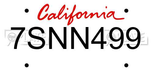 7SNN499 California License Plate