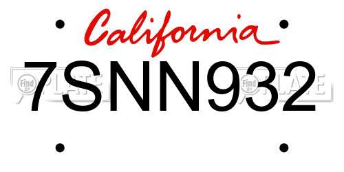 7SNN932 California License Plate
