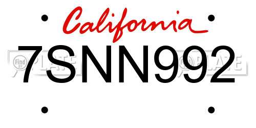 7SNN992 California License Plate