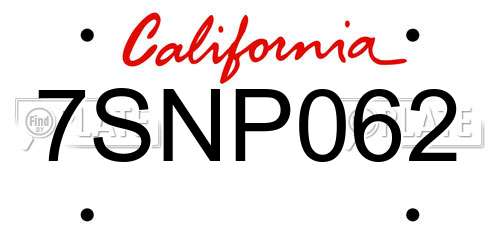 7SNP062 California License Plate