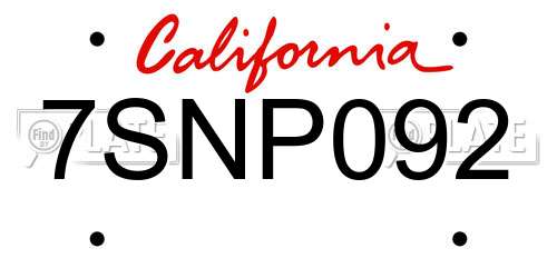 7SNP092 California License Plate