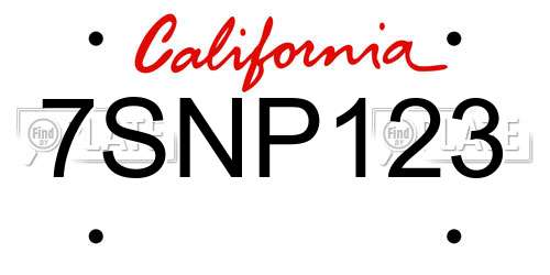 7SNP123 California License Plate