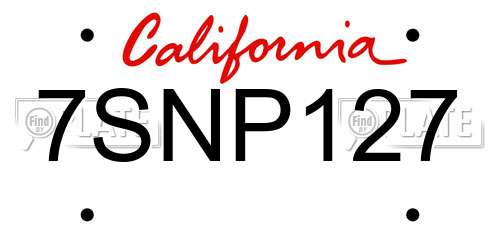 7SNP127 California License Plate
