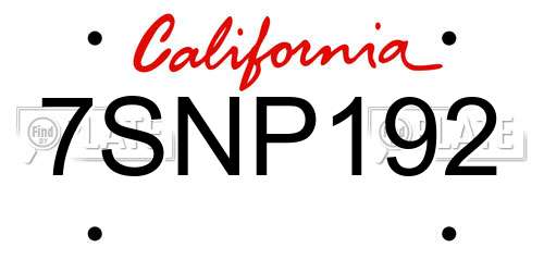 7SNP192 California License Plate